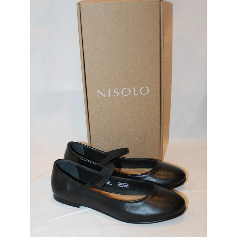 NISOLO WOMEN'S BEA LEATHER MARY JANE BALLET FLATS BLACK SZ‎ 7 NIB $138